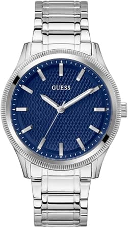 GUESS Men's 44mm Watch - Silver Tone Bracelet Blue Dial Silver Tone Case - Amazon.ae Price Tracker