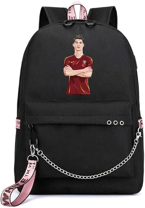 Football Super Hero Ronaldo Printed Backpack - Perfect for Football Sports Fan for School - Travel Bag with USB Charging Port For Boys على Amazon.ae - متتبع الأسعار