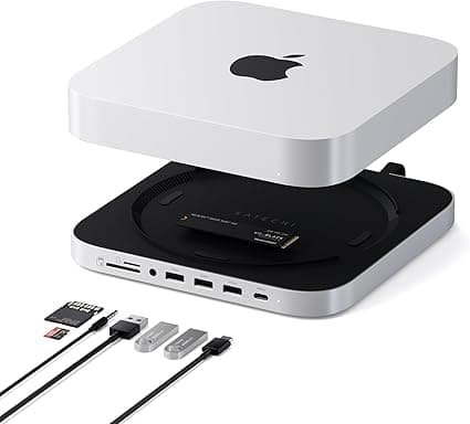 Satechi Mac Mini Hub & Stand with SSD Enclosure for NVME/SATA M.2, Dock with USB-C 10Gbps, 3 USB-A 5/10Gbps, 2.0 Audio Jack, for Mac mini M2/M1 (Does not support M4), Studio M4/M3/M2/M1 – Silver on Amazon.ae - Price Tracker