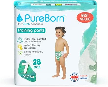 PureBorn Baby Dry Pull Up Diapers/Nappy Pants Suitable for Babies |Size -7 |Twin Pack|28 Pieces|Superior Upto 12 Hours Day & Night Protection|Dermatologically tested|Super Soft|Skin Friendly - Amazon.ae Price Tracker