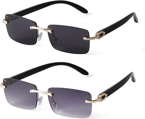Fashion Rimless Sunglasses for Women Men Gangster Tinted Lens Frameless Shades Faux Buffalo Horn Glasses Rectangle Eyewear on Amazon.ae - Price Tracker