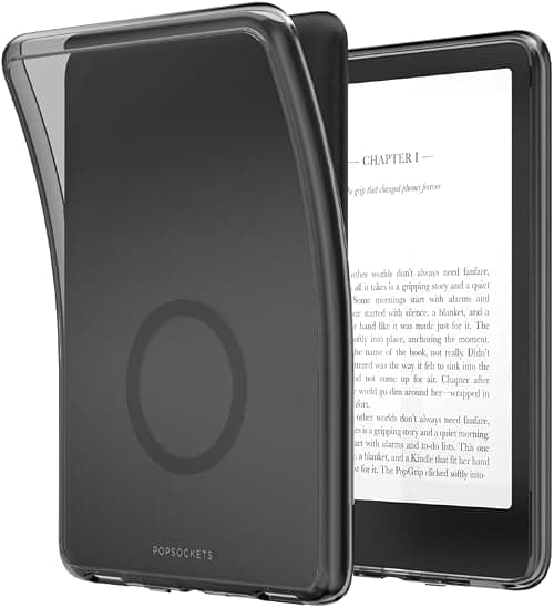 PopSockets Kindle Paperwhite Case (12th Gen, 7”, 2024/25), Signature Edition & Colorsoft – Slim Protective Cover with Built-in MagSafe Ring for MagSafe PopGrip, E-Reader Accessory - Black Translucent على Amazon.ae - متتبع الأسعار