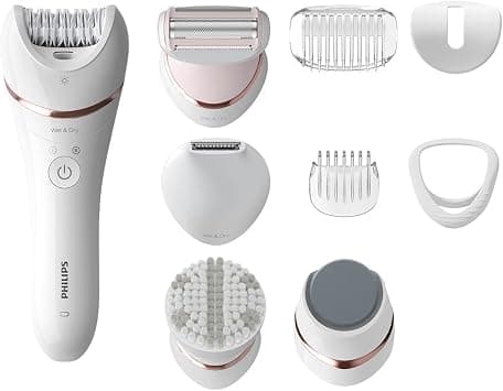 Philips Series 8000 Epilator, Wet And Dry Cordless Hair Removal And Skin Care System, For Legs, Body With 9 Accessories Including Shaver Head And Pedicure Foot File Bre740/11, White على Amazon.ae - متتبع الأسعار