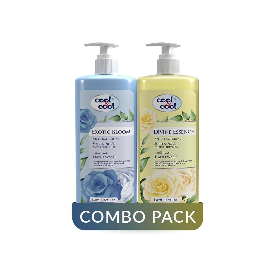 Cool & Cool Hand Wash Twin Pack (500Ml x 2)- Divine Essence and Exotic Bloom Scented Anti-Bacterial,Skin-Softening & Moisturizing Liquid Hand Wash 1Liter on Amazon.ae - Price Tracker
