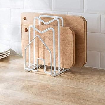 SUNFICON Chopping Board Rack, Pot Pan Lid Holder for Kitchen Cabinets Chopping Board Organizer Stand Holder White على Amazon.ae - متتبع الأسعار