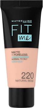 Fit Me Foundation, Matte & Poreless, Full Coverage Blendable Normal to Oily Skin, 220 Natural Beige 30ml on Amazon.ae - Price Tracker