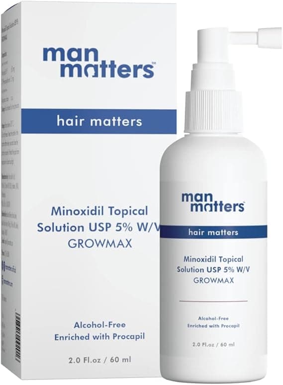 Man Matters Minoxidil for Men, 5% Hair Growth Serum Solution I Prevents Hair Loss, Thinning I Reactivate Hair Follicles &amp; Hair Growth I Alcohol Free I Non-Sticky I Unscented I All hair Type I 60 ml on Amazon.ae - Price Tracker