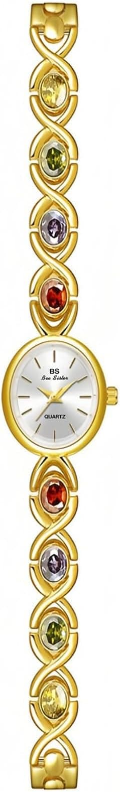 Luxury Vintage Gold Watches for Women with Jade Colorful Crystal Small Oval Dainty Silver Watch Ladies Bracelet Dress Quartz Wrist Watch Waterproof Bangle, Gift for Birthday على Amazon.ae - متتبع الأسعار