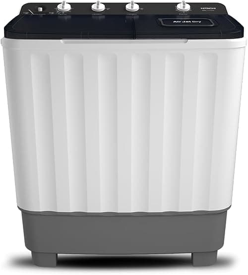 Hitachi 10.5kg Twin Tub, Top Load Washing Machine with Semi Automatic and 8kg Dryer Capacity, Max Spin Speed (RPM) 1350, Air Jet Dry, Easy Control & Cuffs Wash Board, White/Mercury Grey, LTTH0JWTMRG على Amazon.ae - متتبع الأسعار