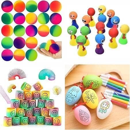 BeyondLuv 48Pcs Multicolor Party Favors for Kids - Mix Favors with Jumping Dolls, Bouncy Balls, DIY Eggs & Spring Toys - Birthday Party Return Gifts & Goodie Bags on Amazon.ae - Price Tracker