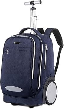 KISSUN 45L Rolling Backpack for Travel, 19-Inch Trolley School Bag with Laptop Compartment, Duffel Bag with 18cm Anti-Tip Wheels, Height-Adjustable Handle, Water-Resistant (Blue) على Amazon.ae - متتبع الأسعار