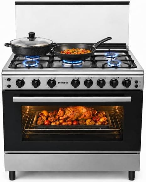 Nikai 90x60cm Freestanding Gas Cooker Range with 5 GasBurners | Cast Iron Pan Supports, GasOven with Convection Fan, Flame Failure Safety Device (FFD) for Hob, Glass Lid - U906CQ(Amazon Exclusive) on Amazon.ae - Price Tracker