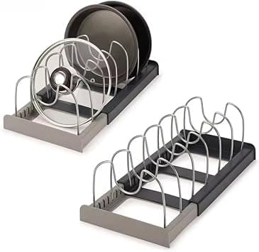 VIO® 2 Pack Pan Pot Lid Rack Organizer Kitchen 7 Tier Adjustable Rack with Steel Seperators for Kitchen Cabinet Countertop Cupboard Storage Shelf Cookware Drying Shelf Expandable Up To 22 Inches على Amazon.ae - متتبع الأسعار