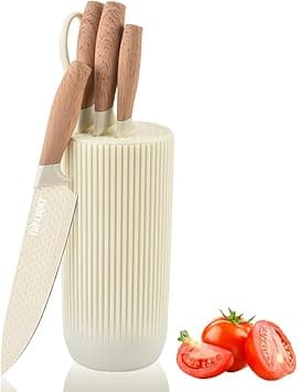 Knife Set, 6-Piece Beige Professional Kitchen Knife Set for Chef, Super Sharp Knife Set with Universal Knife Block, Anti-Rust Stainless Steel Kitchen Knife Block Set, Ergonomical Design (Beige) on Amazon.ae - Price Tracker