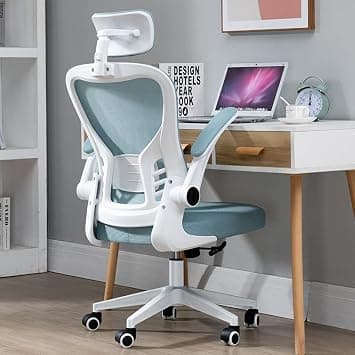 LIMOS Ergonomic Office Chair, Mesh High Back, Adjustable Headrest, White Frame with Grey Cushion, 25-Degree Recline (Blue) on Amazon.ae - Price Tracker