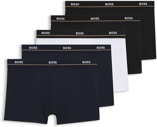 BOSS Mens Trunk 5P Essential Five-Pack of Stretch-Cotton Trunks with Logo waistbands - Best Deal Finder