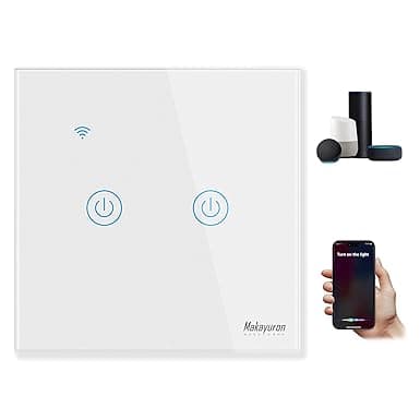 Makayuron WiFi Smart Wall Light Switch Touch Switches No Neutral Wire Required Compatible with Alexa and Google Home APP Remote Control Touch Switch, Voice Control, No Hub Required (White 2 Gang) - Amazon.ae Price Tracker