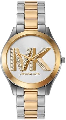 Michael Kors Slim Runway Watch for Women, 42mm Quartz Three Hand Movement with Stainless Steel Strap, Silver and Gold Tone, 42 mm, MK4735-AMZUK - Best Deal Finder