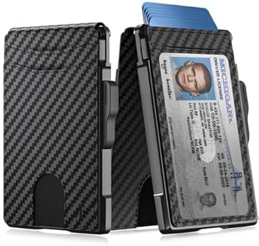 Slim Card Holder Wallet for Men, Slim Leather RFID Blocking Bifold Minimalist Wallet, with Metal Pop-Up Card Holder, Money Clip, Credit Card Slots - Men's Wallet, Carbon Fiber on Amazon.ae - Price Tracker