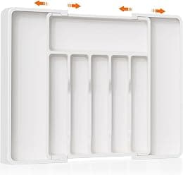 Kitchen Drawer Organizer，Silverware Drawer Organizer Expandable Utensil Tray Utensil Organizer Expandable&Adjustable Kitchen Sleek Modern Design Large Capacity for Spoons Forks Knives (White) - Best Deal Finder