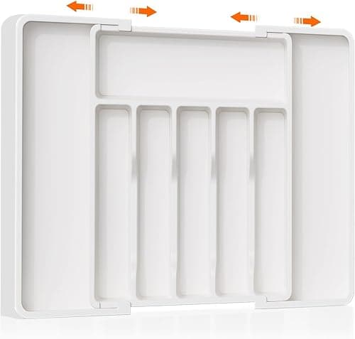 Kitchen Drawer Organizer，Silverware Drawer Organizer Expandable Utensil Tray Utensil Organizer Expandable&Adjustable Kitchen Sleek Modern Design Large Capacity for Spoons Forks Knives (White) على Amazon.ae - متتبع الأسعار