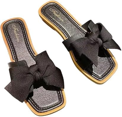 Womens Sandal Ladies Slippers Women's Bow Knot Slides Open Toe Flat Sandals Summer Slip On Slippers على Amazon.ae - متتبع الأسعار