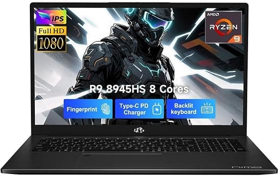 NIMO 17.3 Gaming-Laptop Ryzen 9 8945HS (Beat i9-13900H, Up to 5.2GHz) 32GB RAM, 1TB SSD, Radeon 780M, PD 100W Type-C AI-Enhanced for Copilot VR Ready, Backlit Keyboard, Fingerprint على Amazon.ae - متتبع الأسعار