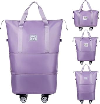 Rolling Duffle Bag with Detachable Wheels and Adjustable Shoulder Strap,Expandable Foldable Travel Bag,Carry-on Luggage Case, Large Suitcase,Weekender Package for Travel Airplane Business Trip(Purple) على Amazon.ae - متتبع الأسعار