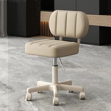 PU Leather Rolling Stool with Back Rest Height Adjustable, Work Salon Drafting Swivel Task Chair with Wheels for Office Home 300lbs (Beige) على Amazon.ae - متتبع الأسعار