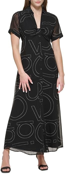 Calvin Klein Womens Chiffon Printed Shirtdress - Best Deal Finder