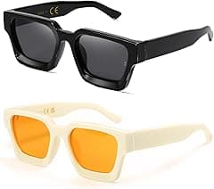 Retro Square Sunglasses for Men Women Trendy Thick Rectangle Chunky Frame Black Shades Fashion 90s Glasses - Amazon.ae Price Tracker