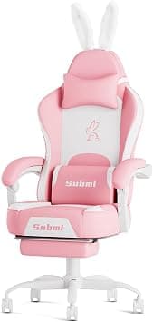 Pink Gamer Chair Gaming Chair for Adults, PU Leather Kawaii Computer Office Chair with Footrest & Lumbar Support, High Back Reclining Chair, Headrest, Wide Seat, Gift, 150KG, Pink-White على Amazon.ae - متتبع الأسعار