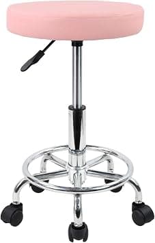 KKTONER PU Leather Round Rolling Stool with Foot Rest Swivel Height Adjustment Medical Spa Drafting Salon Tattoo Work Office Massage Stools Task Chair (Pink) on Amazon.ae - Price Tracker