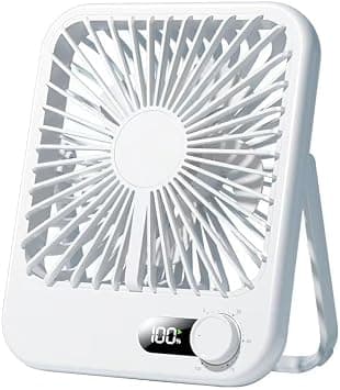 Rechargeable Portable Desk Fan, 100 Speed Settings, Adjustable Tilt, Battery Level Display, Medium Size, White and Black (White) على Amazon.ae - متتبع الأسعار