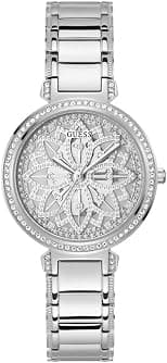 GUESS US Women's Silver-Tone Floral Cut-Through Analog Watch - Best Deal Finder