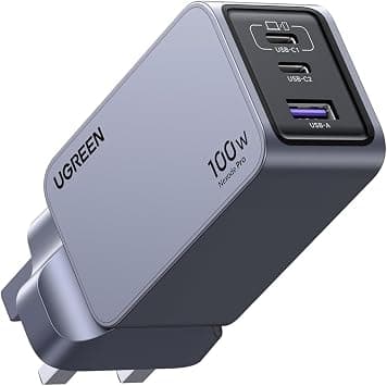شاحن يوجرين 100W من النوع سي، محول طاقة 3 منافذ بتقنية GaN II لأجهزة لابتوب، قابس شحن سريع للحائط متوافق مع ماك بوك إير، ديل XPS، آيباد، آيفون 17 برو ماكس، سامسونج S26/S25 ألترا 45 وات - دليلك لأفضل العروض
