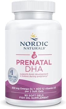 Nordic Naturals Prenatal DHA + Vitamin D3 | 830 mg Omega-3 Fish Oil & 400 IU D3 for Fetal Brain, Eye & Nervous System Development & EPA & DHA for Pregnancy & Lactation | 90 Softgels على Amazon.ae - متتبع الأسعار