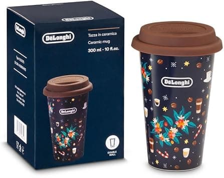 De'Longhi Double-Wall Ceramic Mug 300ml - Handcrafted Thermal Mug with Silicone Lid, Christmas Motif, Keeps Drinks Hot Longer, Microwave and Dishwasher Safe, 1-Year Warranty DLSC075 - Amazon.ae Price Tracker