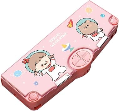 Minache Multifunction Pencil Case, Pencil Box with 2 Compartments for Students - Cartoon Pattern Stationery Set with Pop Out Scissors and Pencil Sharpener - one size - Best Deal Finder