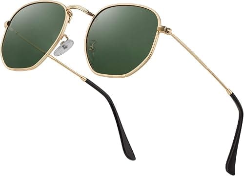 Hipster Hexagonal Polarized Sunglasses Men Women Geometric Square Small Vintage Metal Frame Retro Shade Glasses على Amazon.ae - متتبع الأسعار