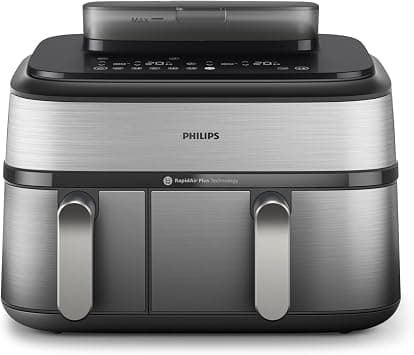 Philips Steam Airfryer 5000 Series Dual Basket - Airfryer & Steamer, 9L, RapidAir Plus, 19 Cooking Functions, 90% Less Fat, 2 Baskets, Steam Cleaning, Silver (NA555/00) on Amazon - Best Deal Finder