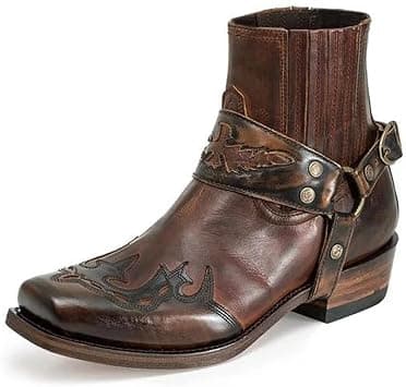 1 Pair Fashion Men's Vintage Cowboy Boots PU Leather Low Heel Romanesque Embroidery Punk Shoes for Man Pointed Toe Booties Biker Men Boots,Brown,43 on Amazon.ae - Price Tracker