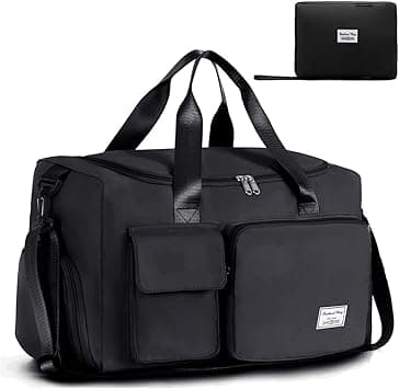 Yuroochii Foldable Gym Travel Duffel Bag, Dry Wet Separated Sport Duffle Bags Yoga Bag, Carry On Bag with Shoe Compartment Travel Weekender Bag (Black) on Amazon.ae - Price Tracker