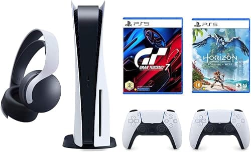 Playstation 5 Disc Console Bundle with Gran Turismo 7, Horizon Forbidden West, Extra Pulse 3D Wireless Headset and Extra Dualsense Wireless Controller (UAE Version) on Amazon - Best Deal Finder