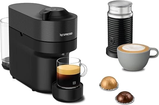 Nespresso Vertuo Pop GDV2 Capsule Coffee Machine, With Aeroccino 3 Milk Frother for Cappuccino & Latte, Brews 6 Cup Sizes for Black Coffee, 0.6 L, Black - متتبع أسعار Amazon.sa