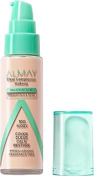 Almay Clear Complexion Acne Foundation Makeup with Salicylic Acid - Lightweight, Medium Coverage, Hypoallergenic-Fragrance Free, for Sensitive Skin, 100 Ivory, 1 fl oz. on Amazon.ae - Price Tracker