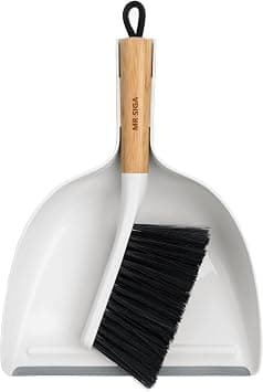 MR.SIGA Dustpan and Brush Set, Bamboo Handle, White, 1 Set - Best Deal Finder