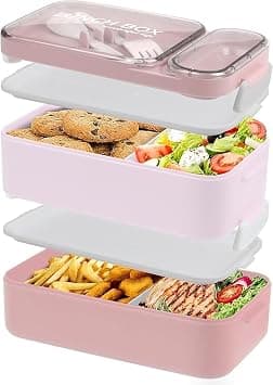 2 Layer Lunch Box - 1600ml Bento With Cutlery Set - 4 Compartments for Adults, Men, Women - Salad Container, BPA-Free, Microwave Safe, Leakproof, 20.5x11.5x12cm (Pink) على Amazon.ae - متتبع الأسعار