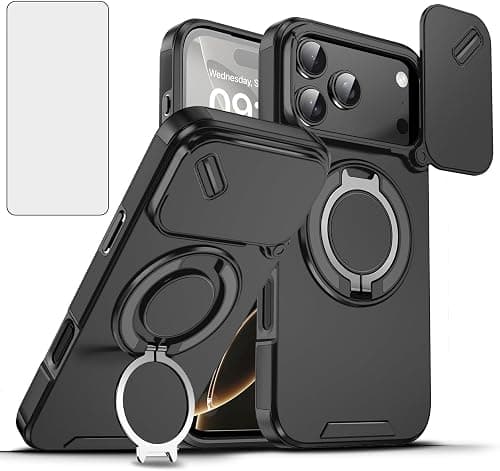 Asuwish Phone Case for iPhone 17 Pro Max 6.9 inch Tempered Glass Screen Protector and Slide Camera Cover Magnetic Ring Holder Kickstand Hybrid Slim i Phone17 17Pro i17 ProMax 17ProMax Women Men Black on Amazon.ae - Price Tracker