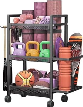 Home Gym Equipment Storage Organizer, Yoga Mat Dumbbell Kettlebells Rack, Sporting Goods Storage Rack, Home Gym Workout Equipment Cart on Amazon.ae - Price Tracker